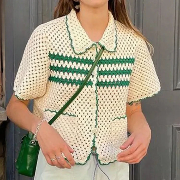 Crochet Collar Button Tee
