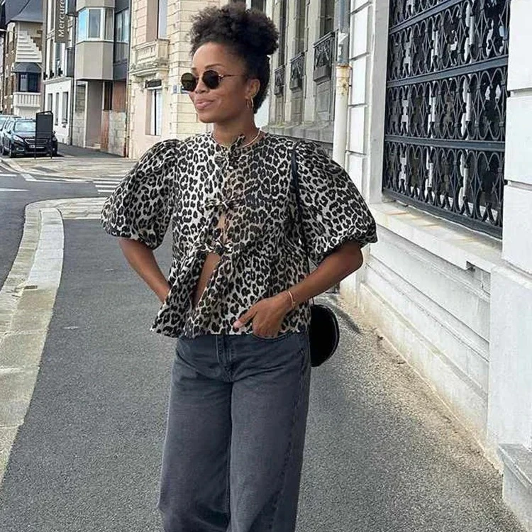 Leopard Lace Up Top