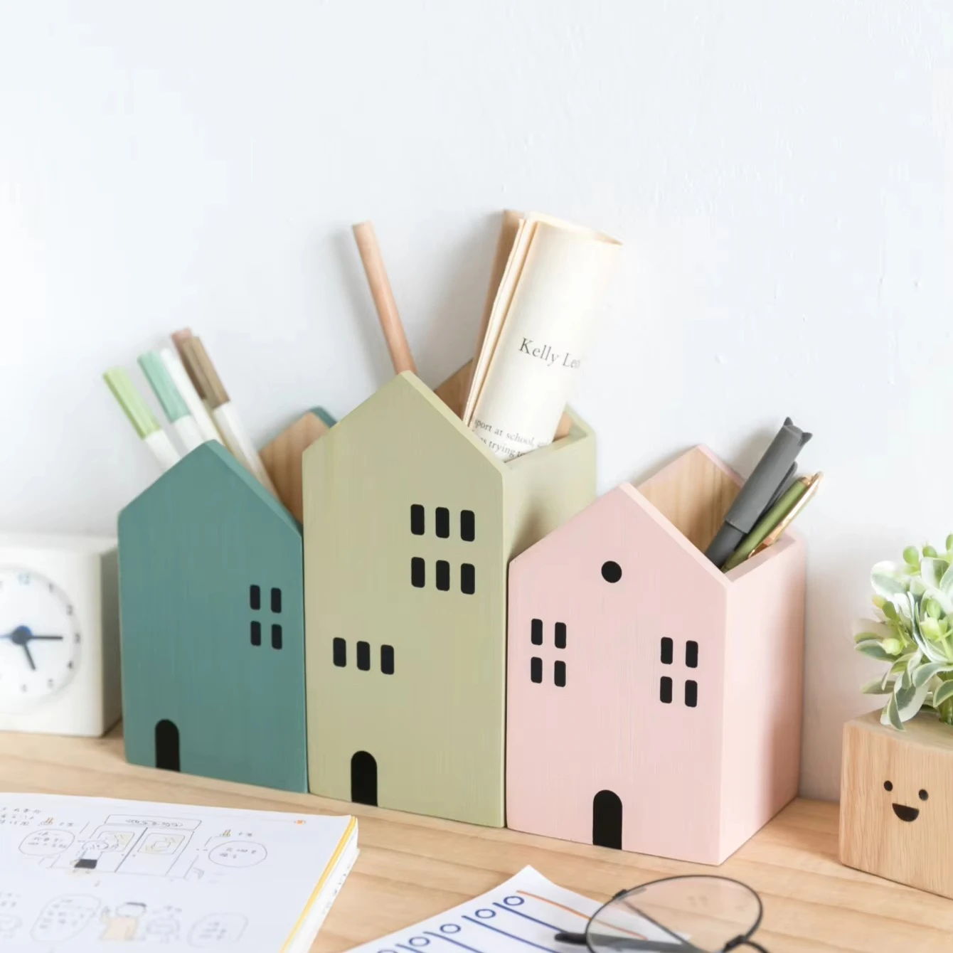 Wooden House Pen Holder