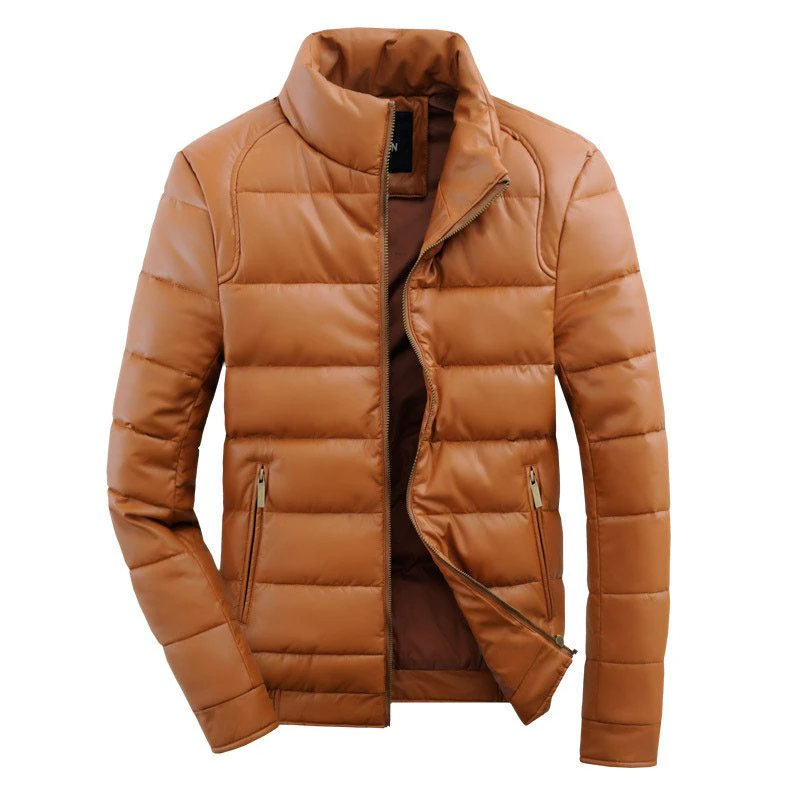 Men's Duckdown Slim Leather Puffer Jacket