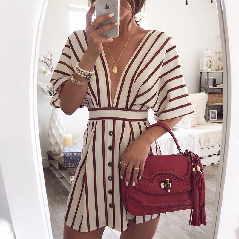 Striped Dress with Plunging Neckline