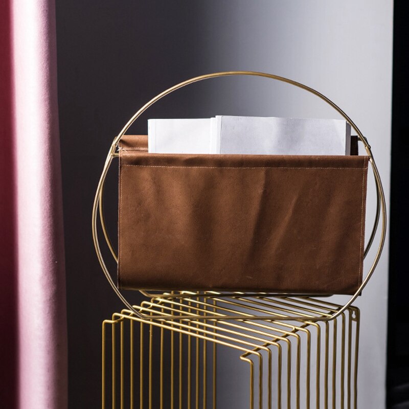 Gold Leather Magazine Rack