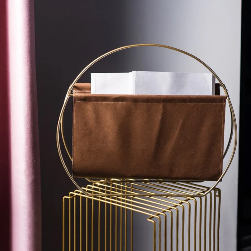 Gold Leather Magazine Rack