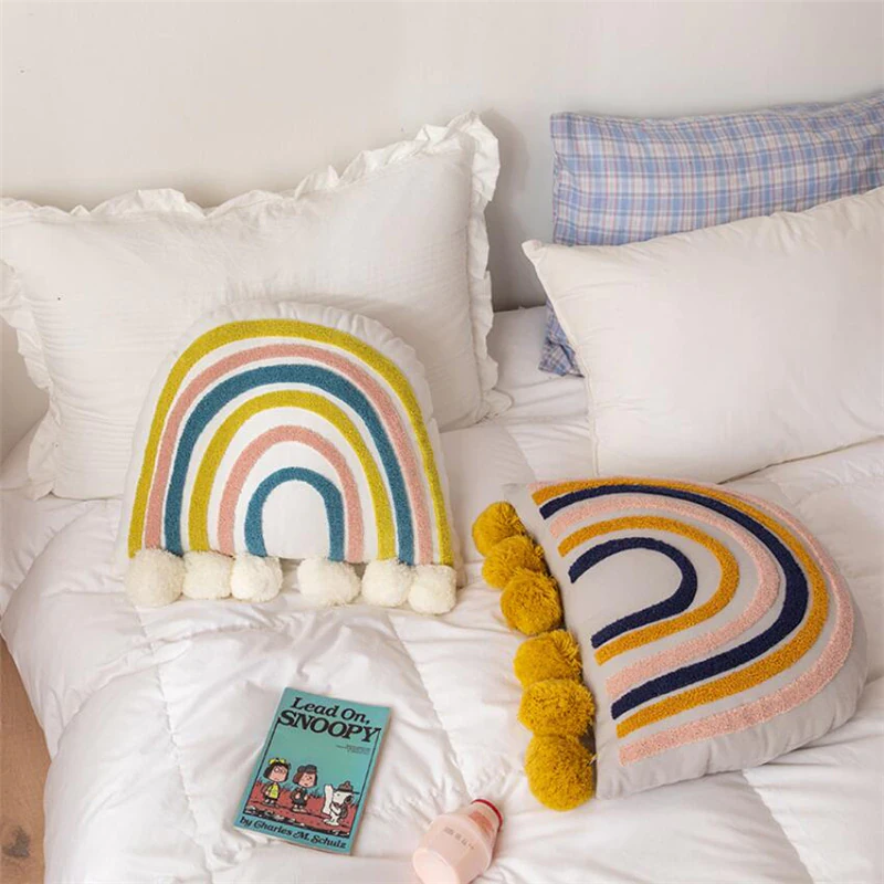 Tufted Rainbow Throw Pillow