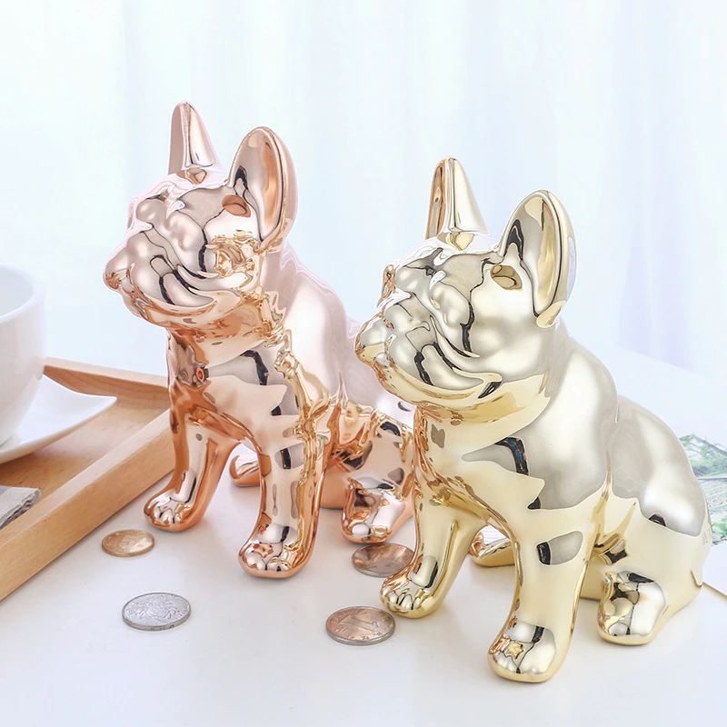 Rose Gold Ceramic Puppy Piggy Bank