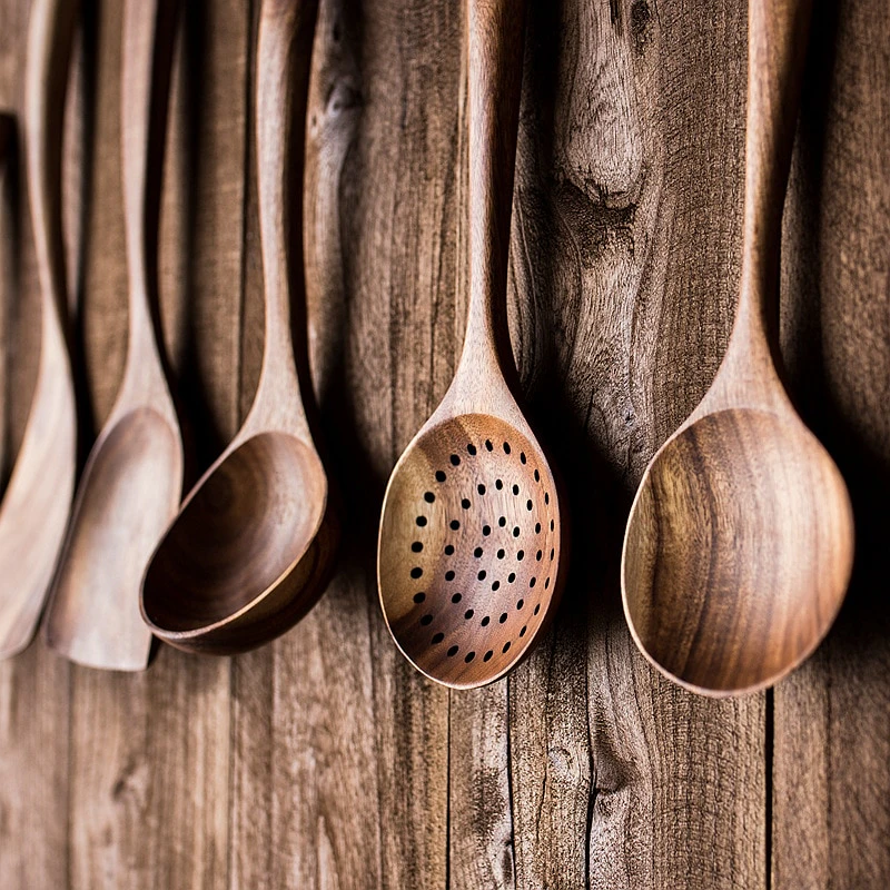 Teak Natural Wood Tableware Spoons