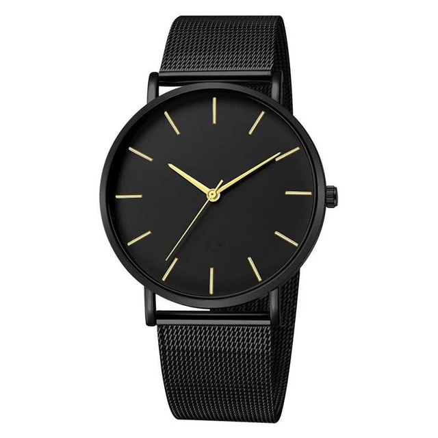 Black Gold Accent Mesh Quartz Watch