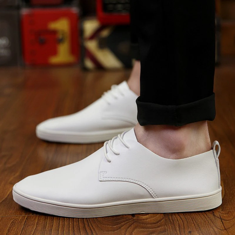 Mens White Leather Low Sneakers