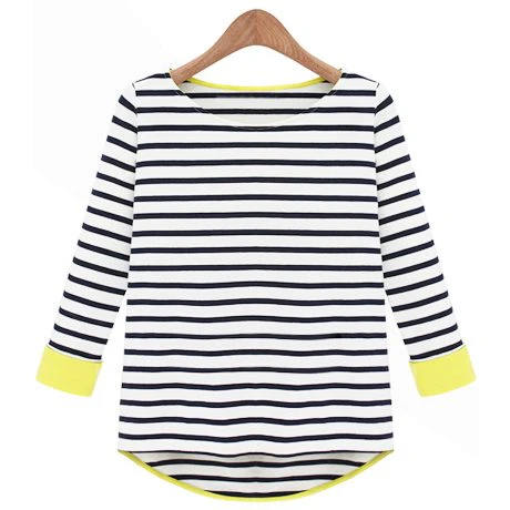 Black and White Striped Shirt With Yellow Accents