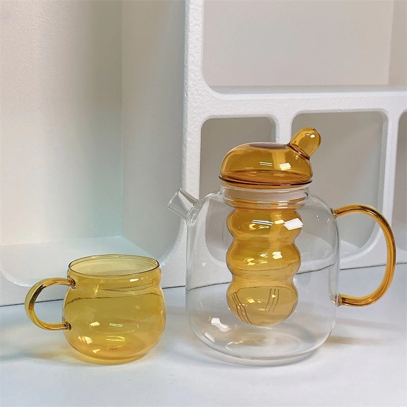 Amber Glass Teapot Set