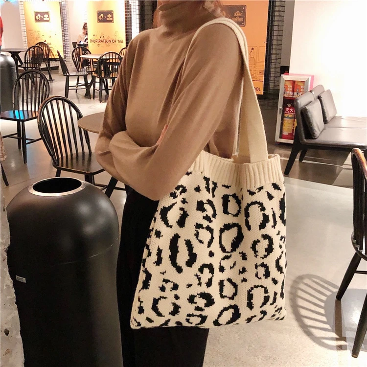 Leopard Print Knit Tote