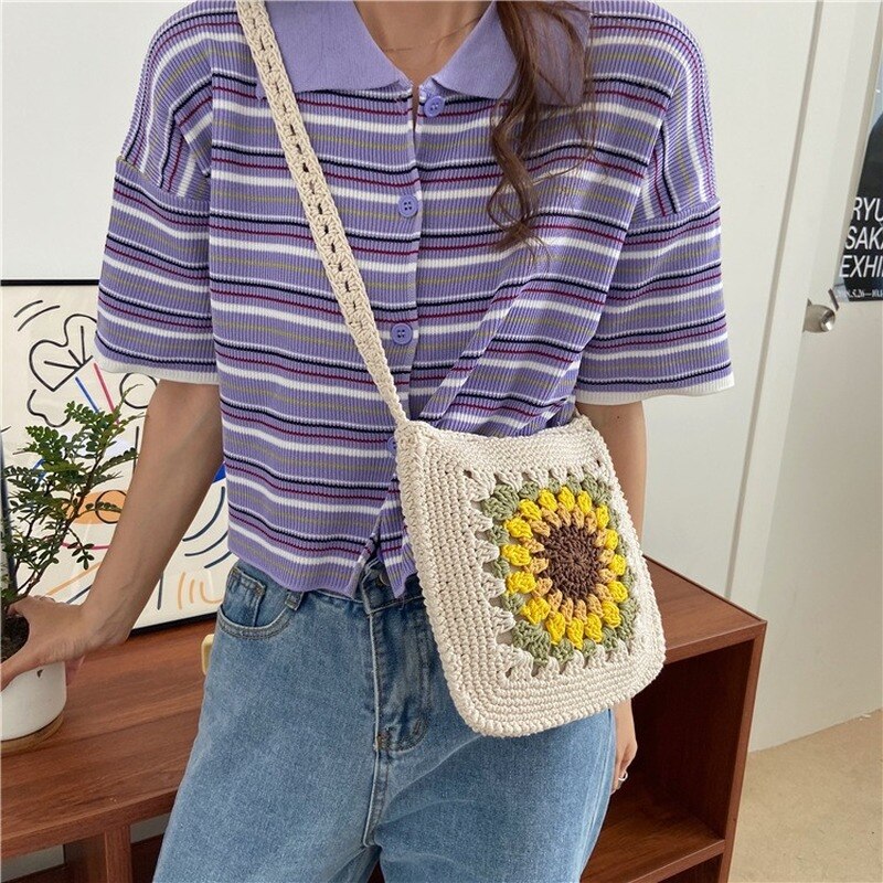 Sunflower Crochet Crossbody Bag