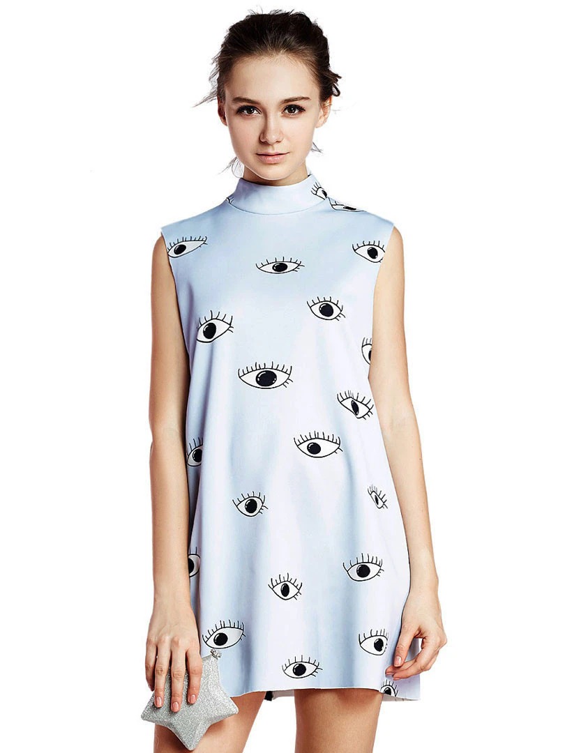 Eye Print Sleeveless Summer Dress