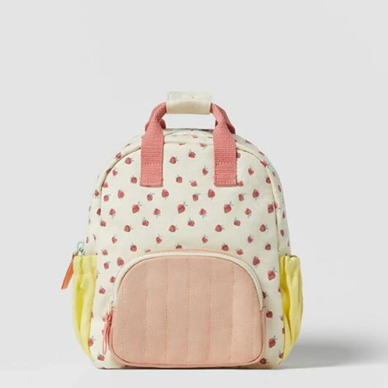 Strawberry Print Canvas Backpack