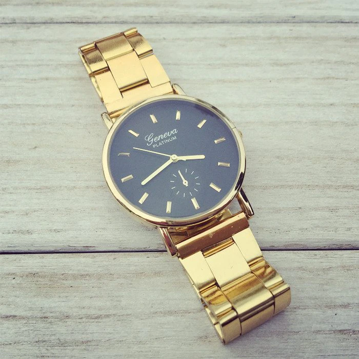 Black On Gold Womens Geneva Watch