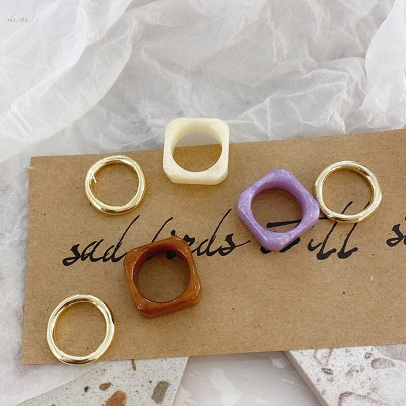 Irregular Resin & Gold Ring Set