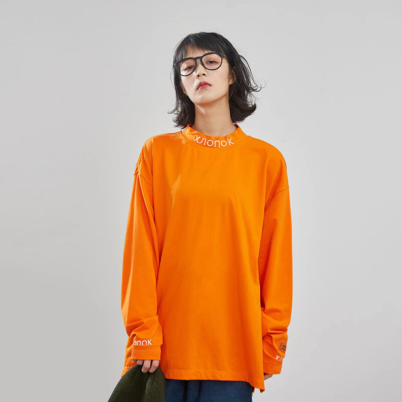Turtle Neck Embroidered Long Sleeve Tee