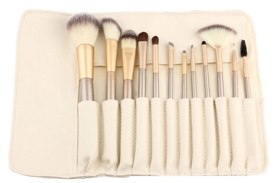 Rose Gold Makeup Brush Set with Leather Roller