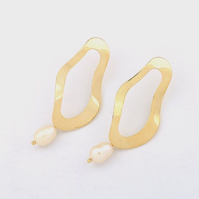 Wavey Gold Pearl Hoops