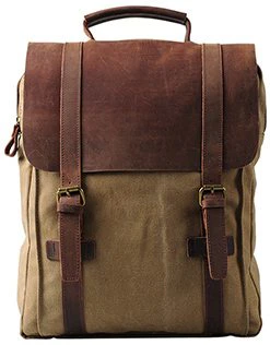 Mens Vintage Leather And Canvas Backpack