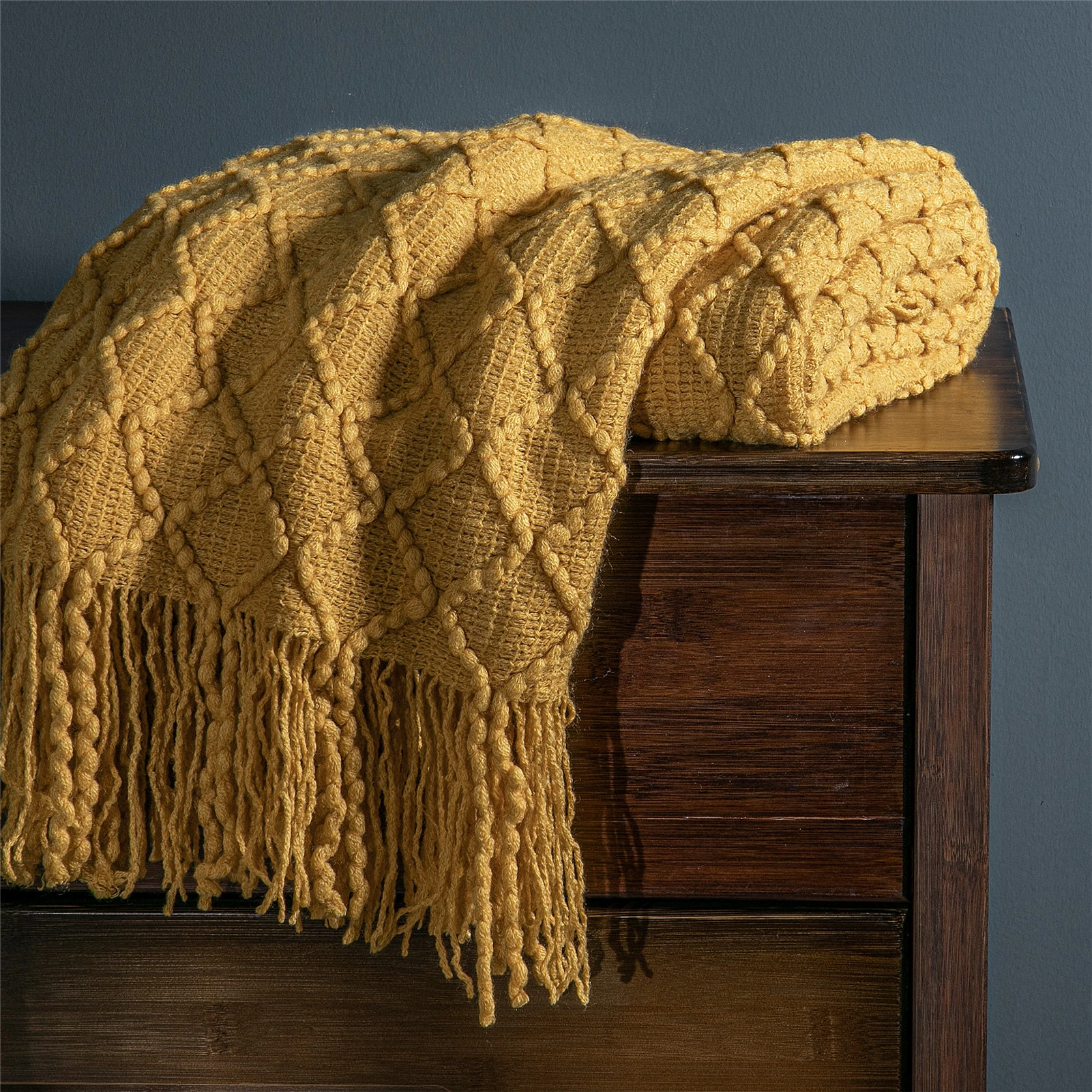 Knitted Mustard Throw Blanket