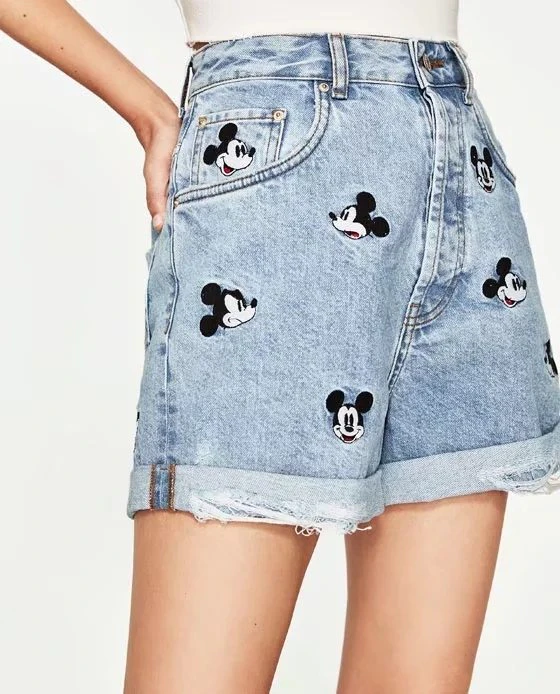 High Waist Distress Embroidered Denim Shorts