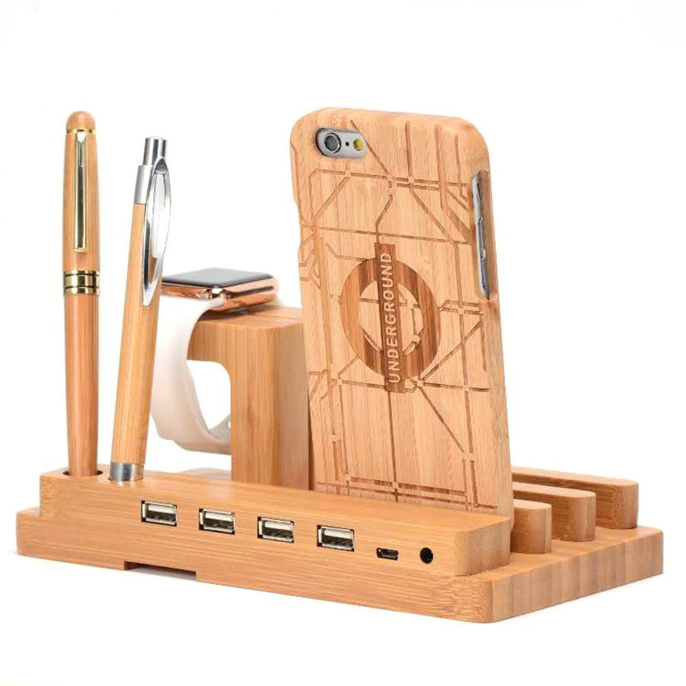 Bamboo Device Stand USB Hub