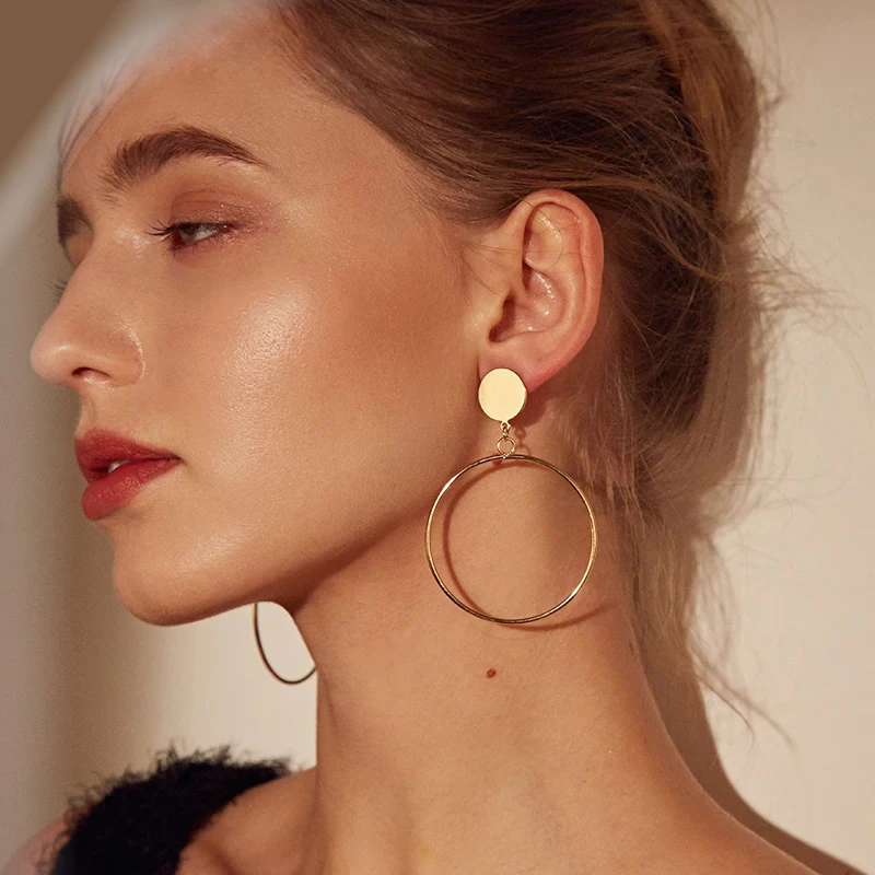 Gold Drop Hoop Earrings