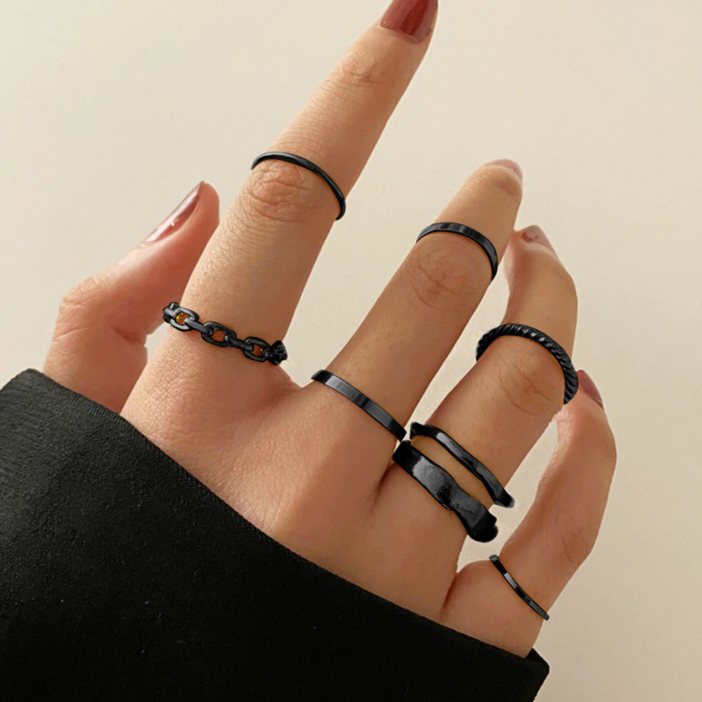 Dainty Black Ring Set