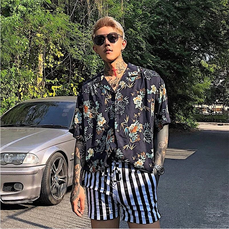 Flower Print Viscose Revere Collar Shirt
