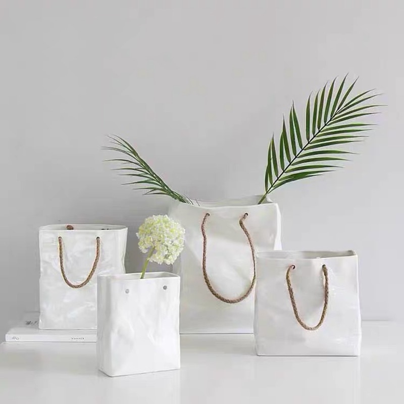 Crumpled Bag Style Ceramic Vase