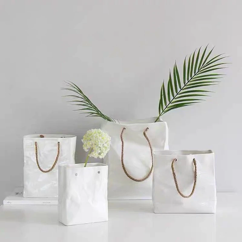 Crumpled Bag Style Ceramic Vase