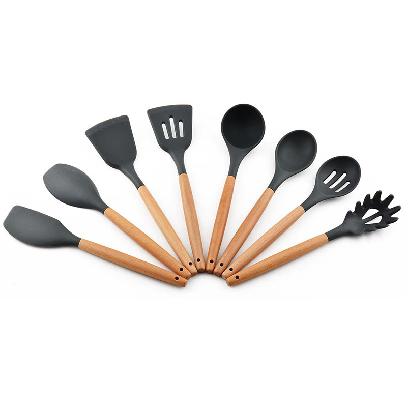 Wood Handle Silicone Kitchen Utensils