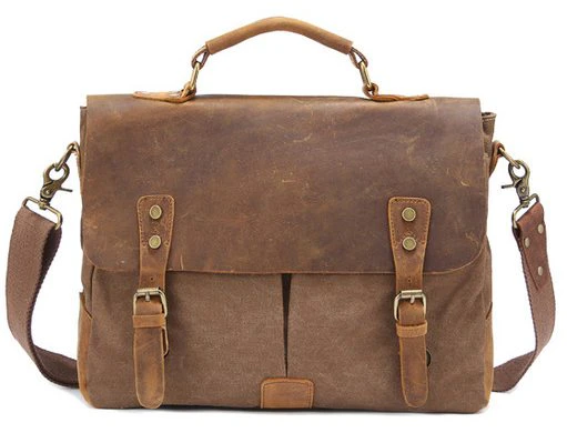 Vintage Military Leather Canvas Messenger Bag