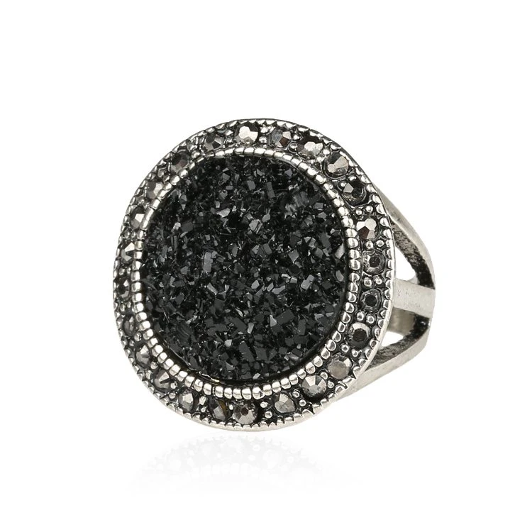 Black Broken Stone Sterling Silver Ring