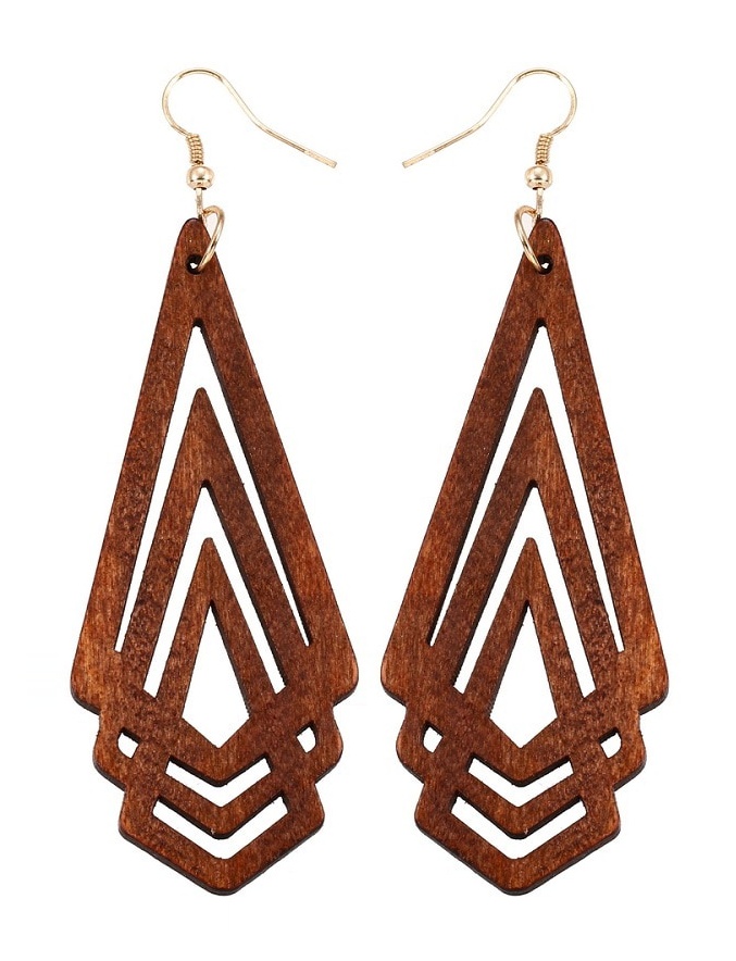 Wooden Geometric Drop Earrings