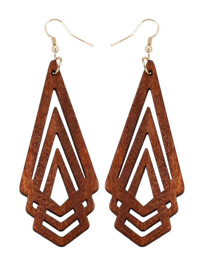 Wooden Geometric Drop Earrings