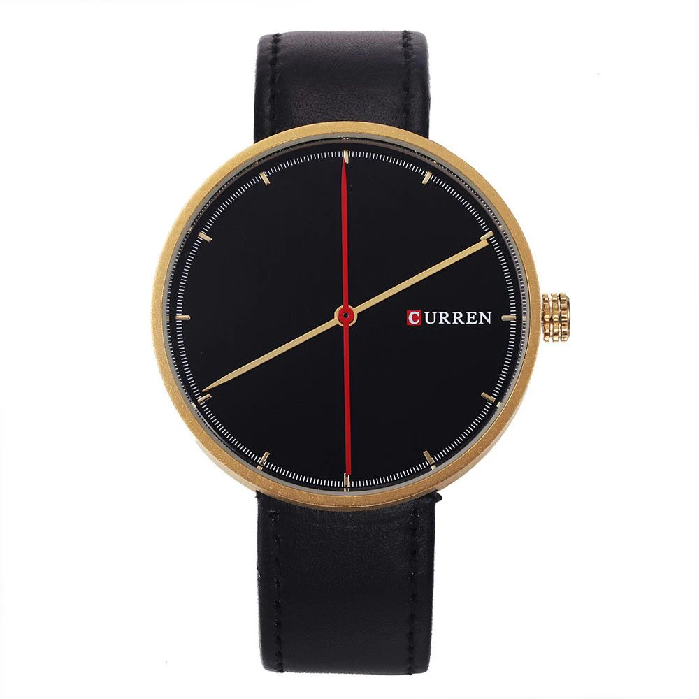 Mens Curren Black and Gold Round Face Wristwatch