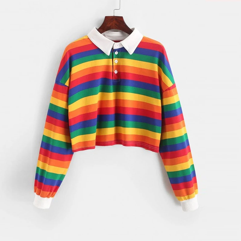 Girls Rainbow Stripe Polo Shirt