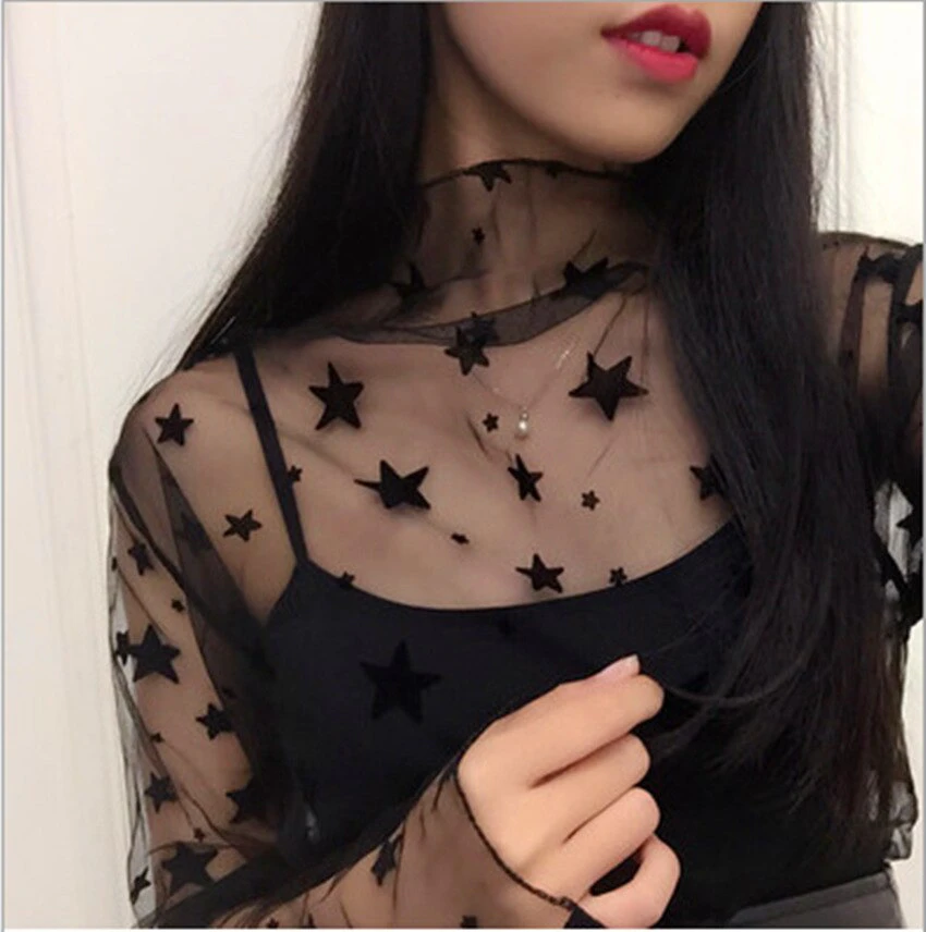 High Neck Star Mesh Top