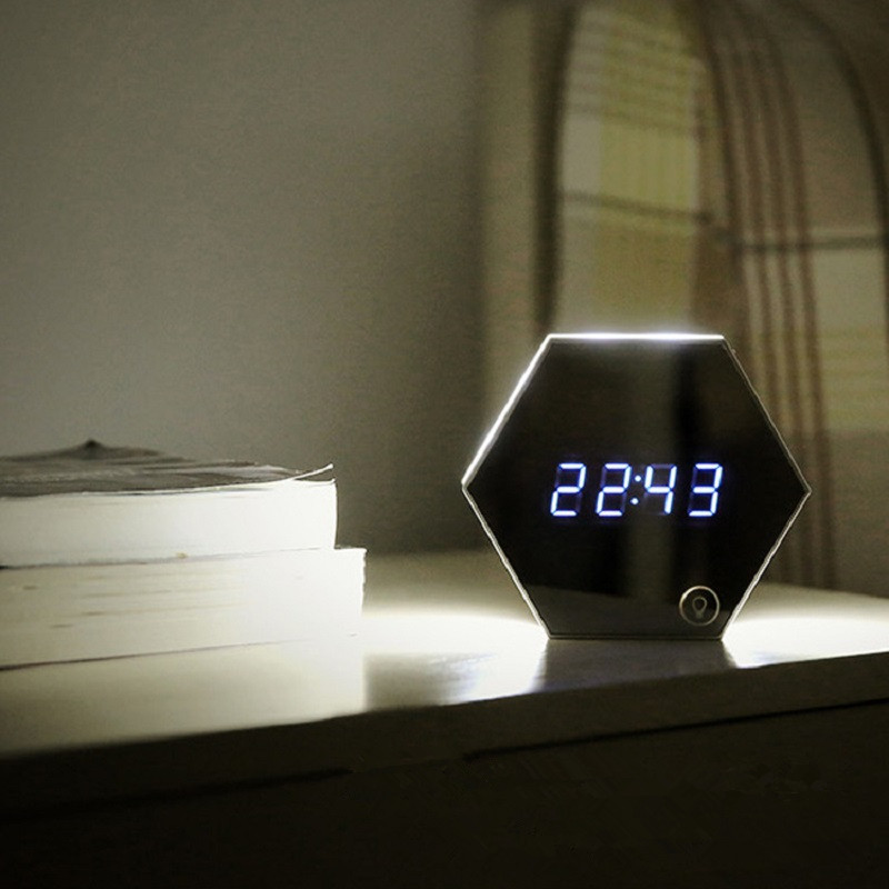 Mirrored LED Hex Alarm Clock