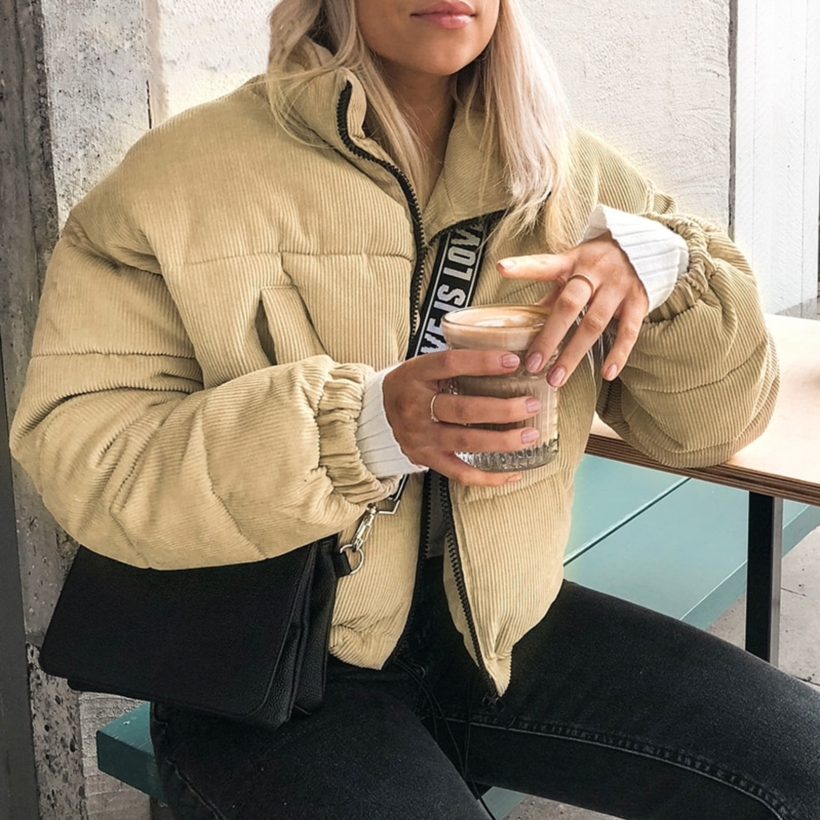 Khaki Corduroy Womens Puffer Jacket