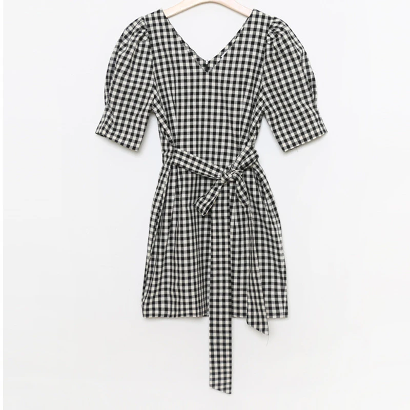 Puff Sleeve Gingham Mini Dress