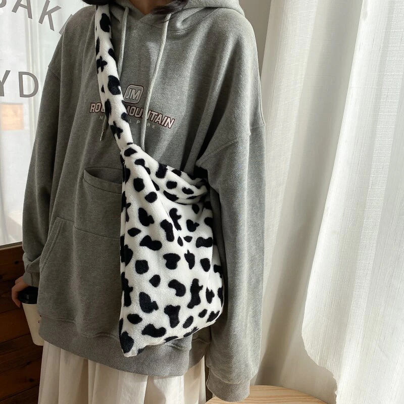 Plush Cow Pattern Tote