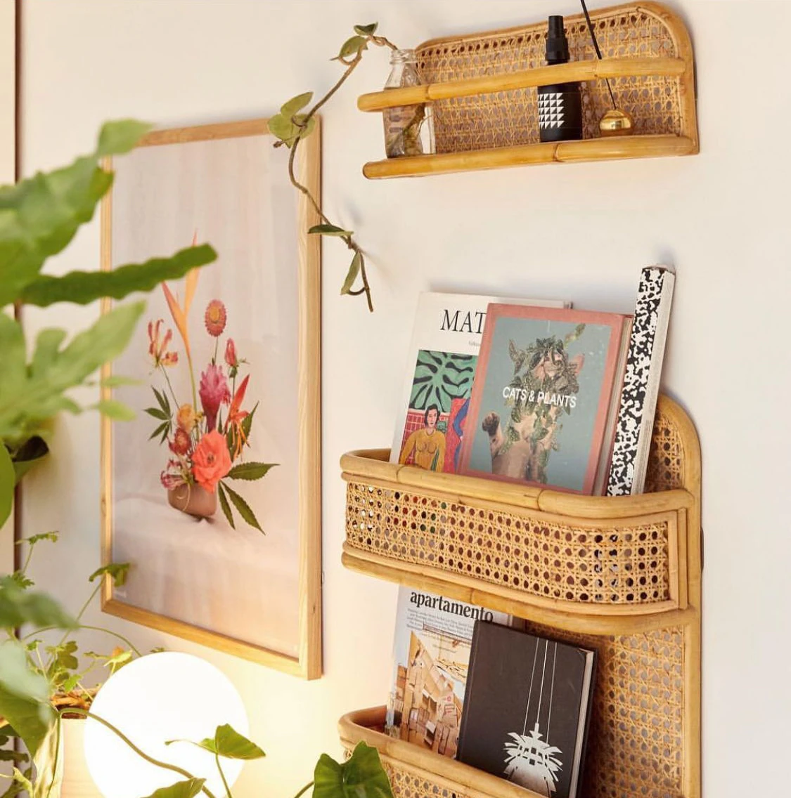 Rattan Bamboo Wall Shelf