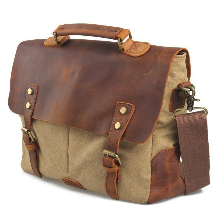 Rustic Leather and Canvas Messenger Bag