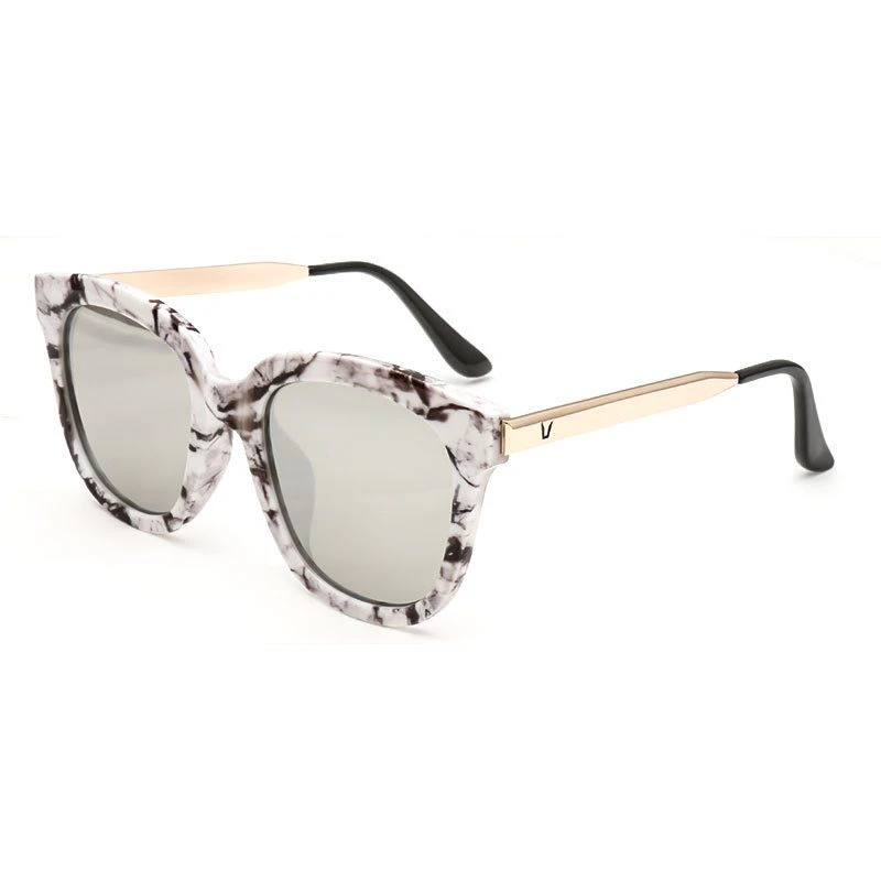 Women's Marble Gold-trim Cat Eye Sunglasses