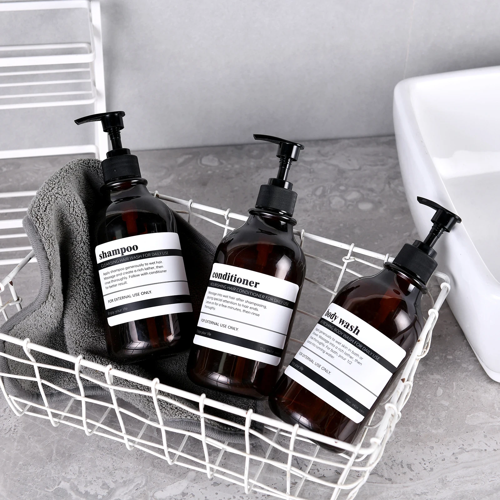 Amber Pump Bottle Set