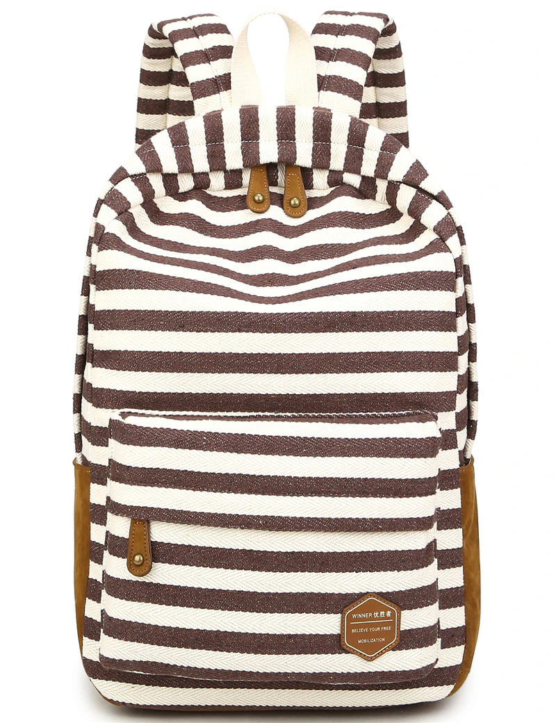 Brown Striped Canvas Backpack