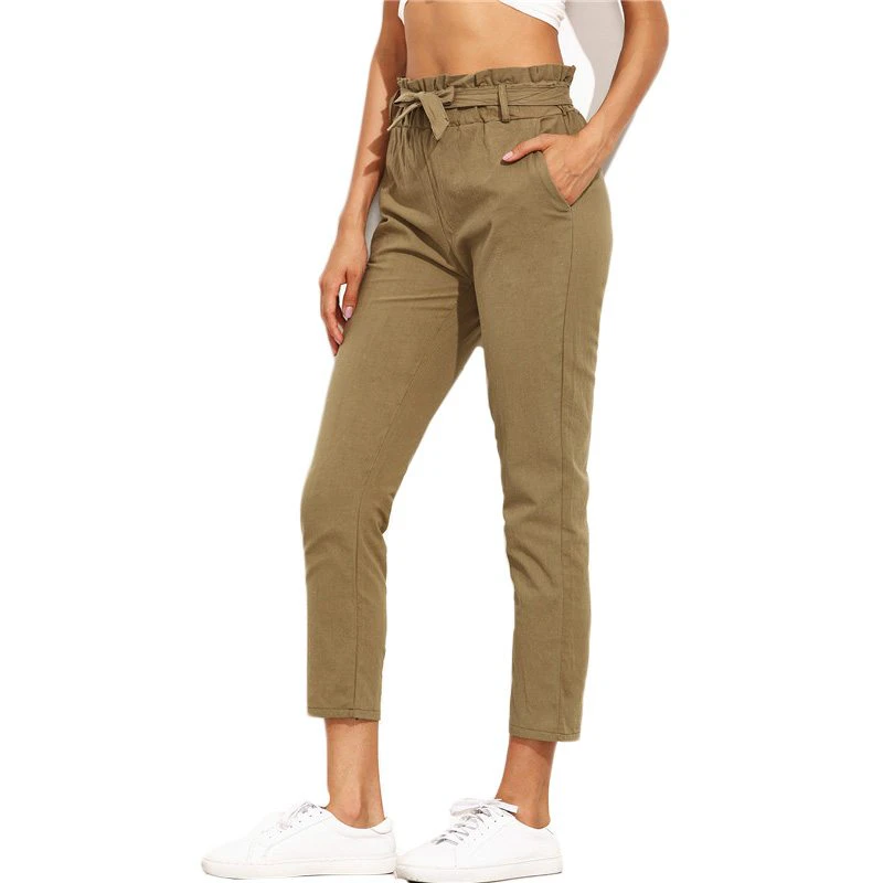 Womens Light Ruffled Tie Waist Pants